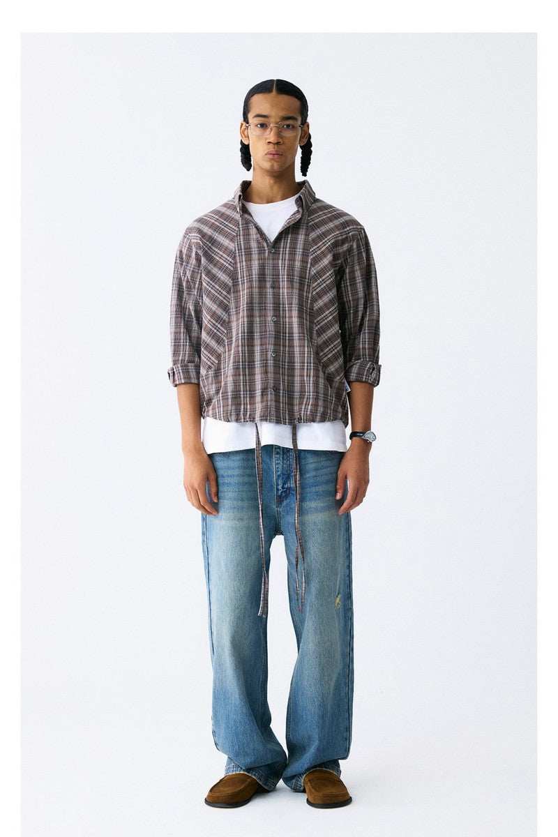Wrinkled Plaid Drawstring Shirt - Empty Reference