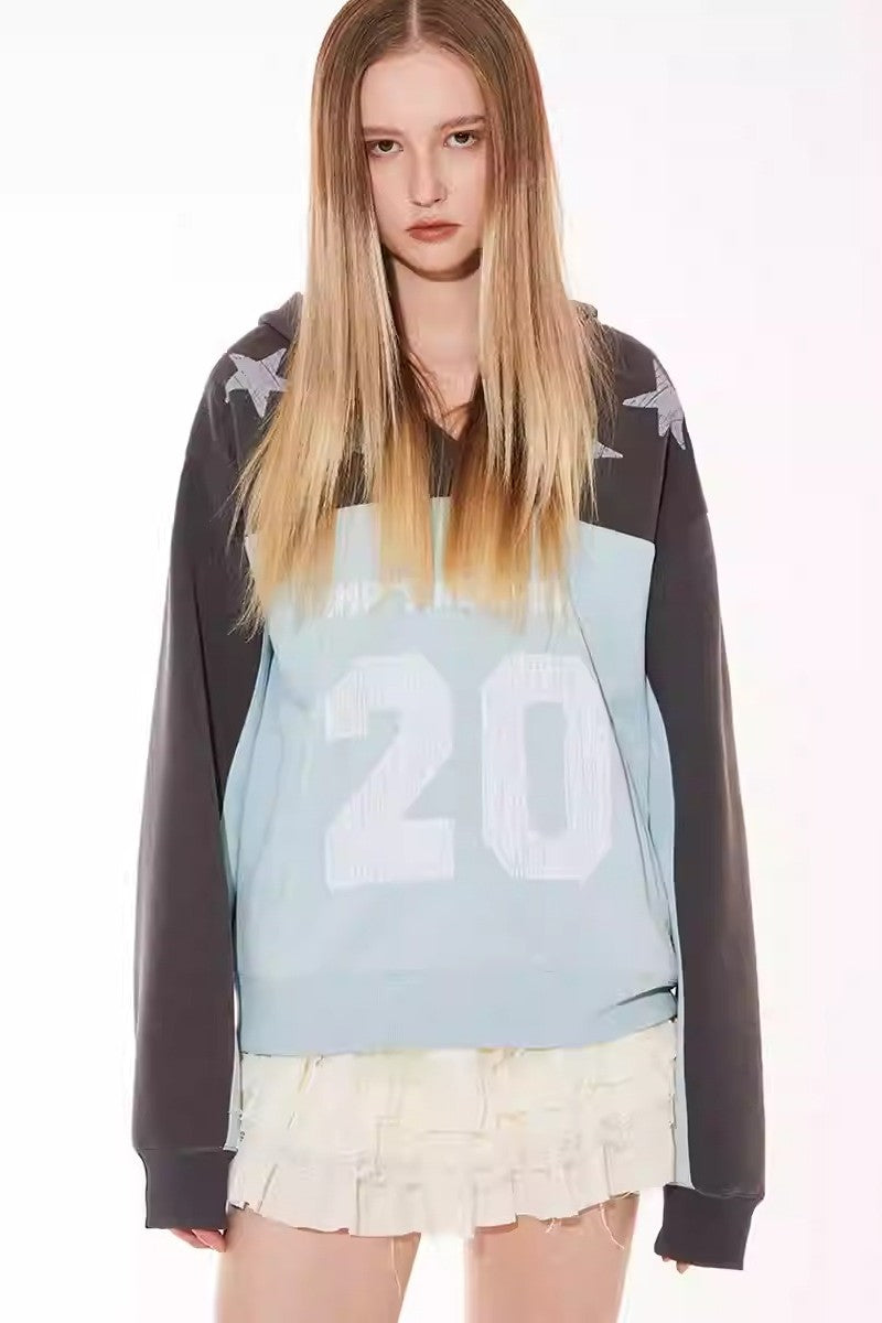 Star Letter Patchwork Hoodie