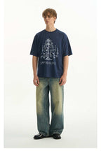 Washed Whisker Pleated Relaxed Jeans - Empty Reference