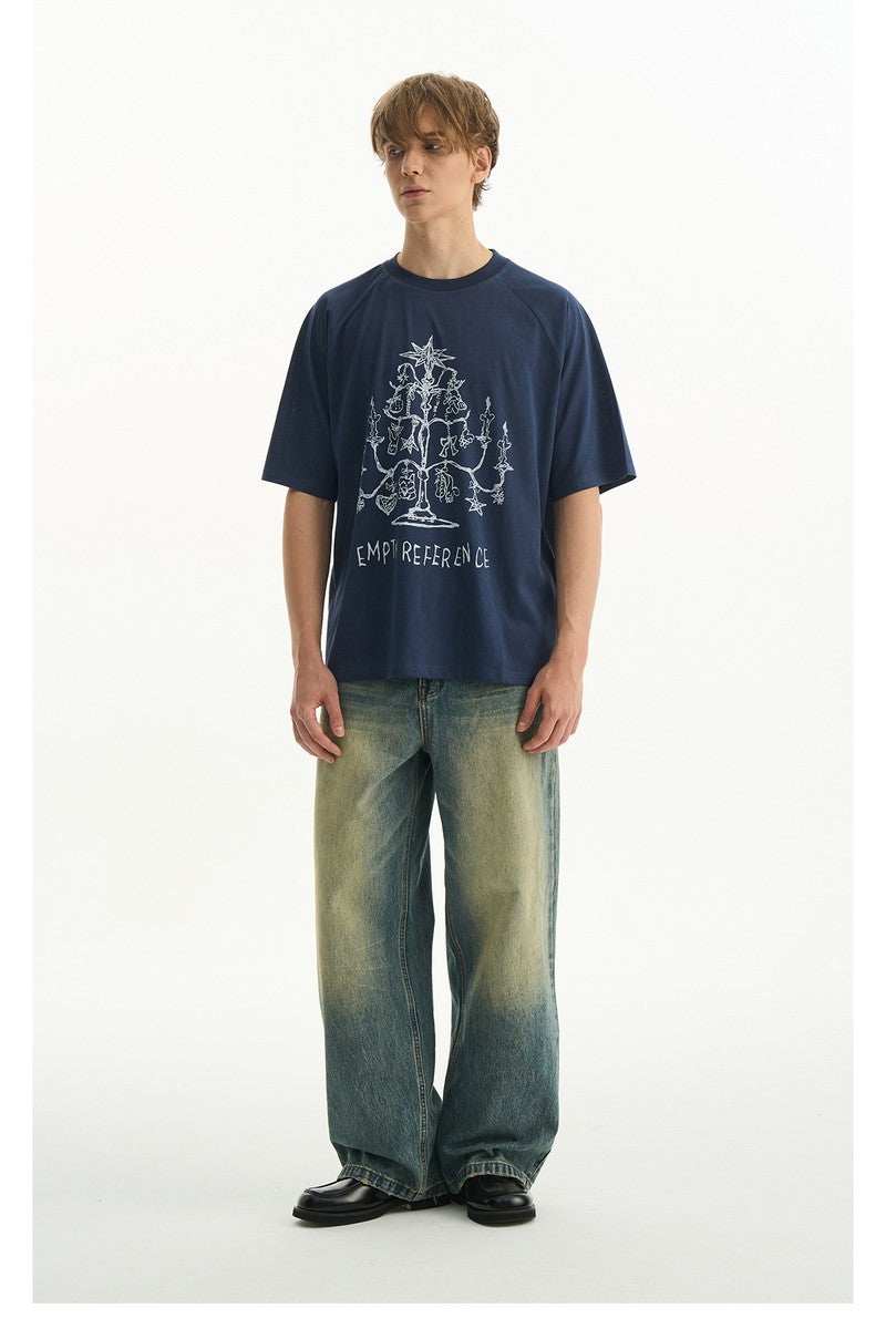 Washed Whisker Pleated Relaxed Jeans - Empty Reference