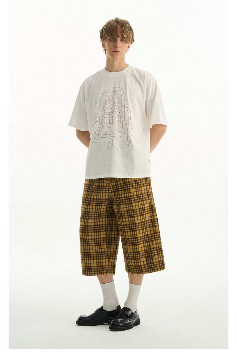 Plaid Embroidered Loose Shorts - Empty Reference