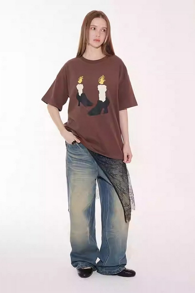 Brown Soft Graphic Lounge Tee