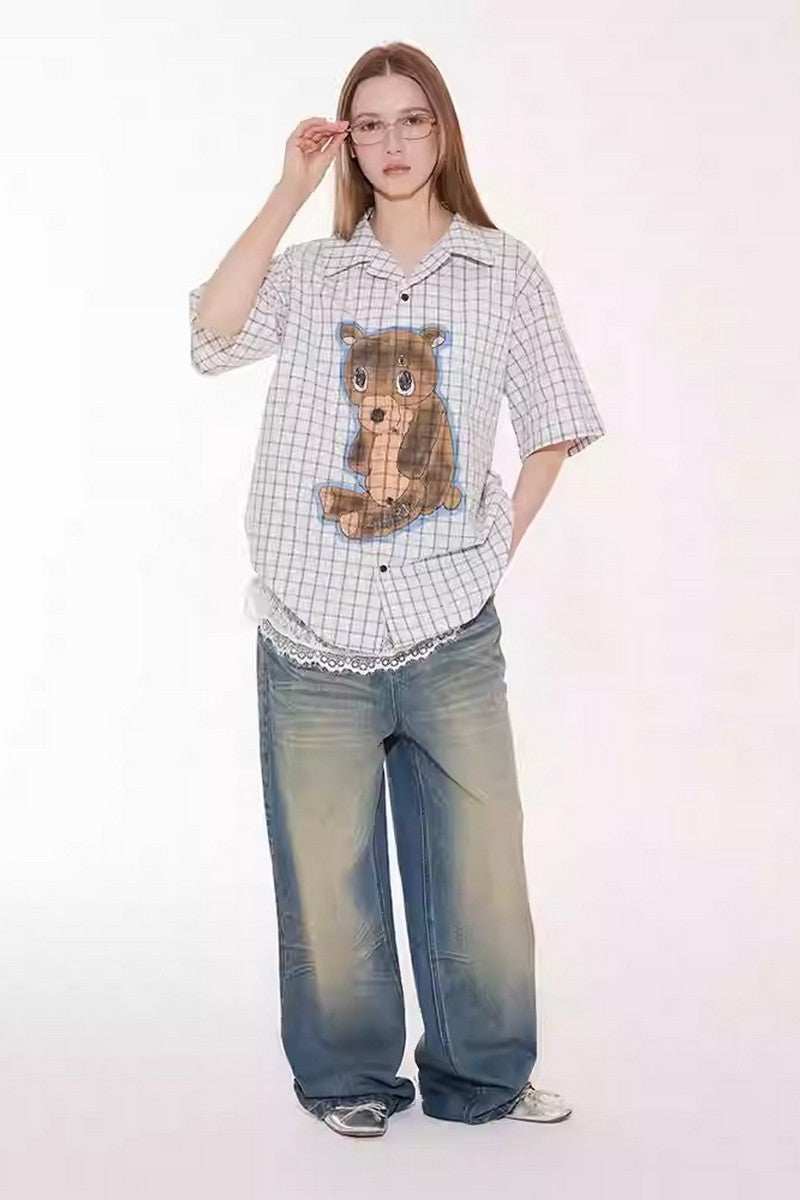 Sad Bear Plaid Spray Shirt - Empty Reference