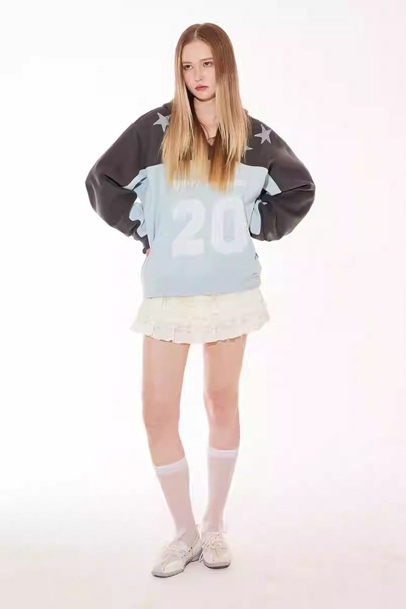 Star Letter Patchwork Hoodie
