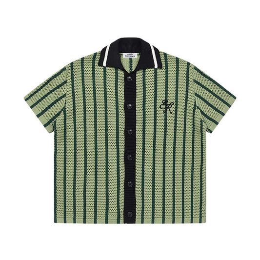 Striped Mesh Knit Vacation Shirt