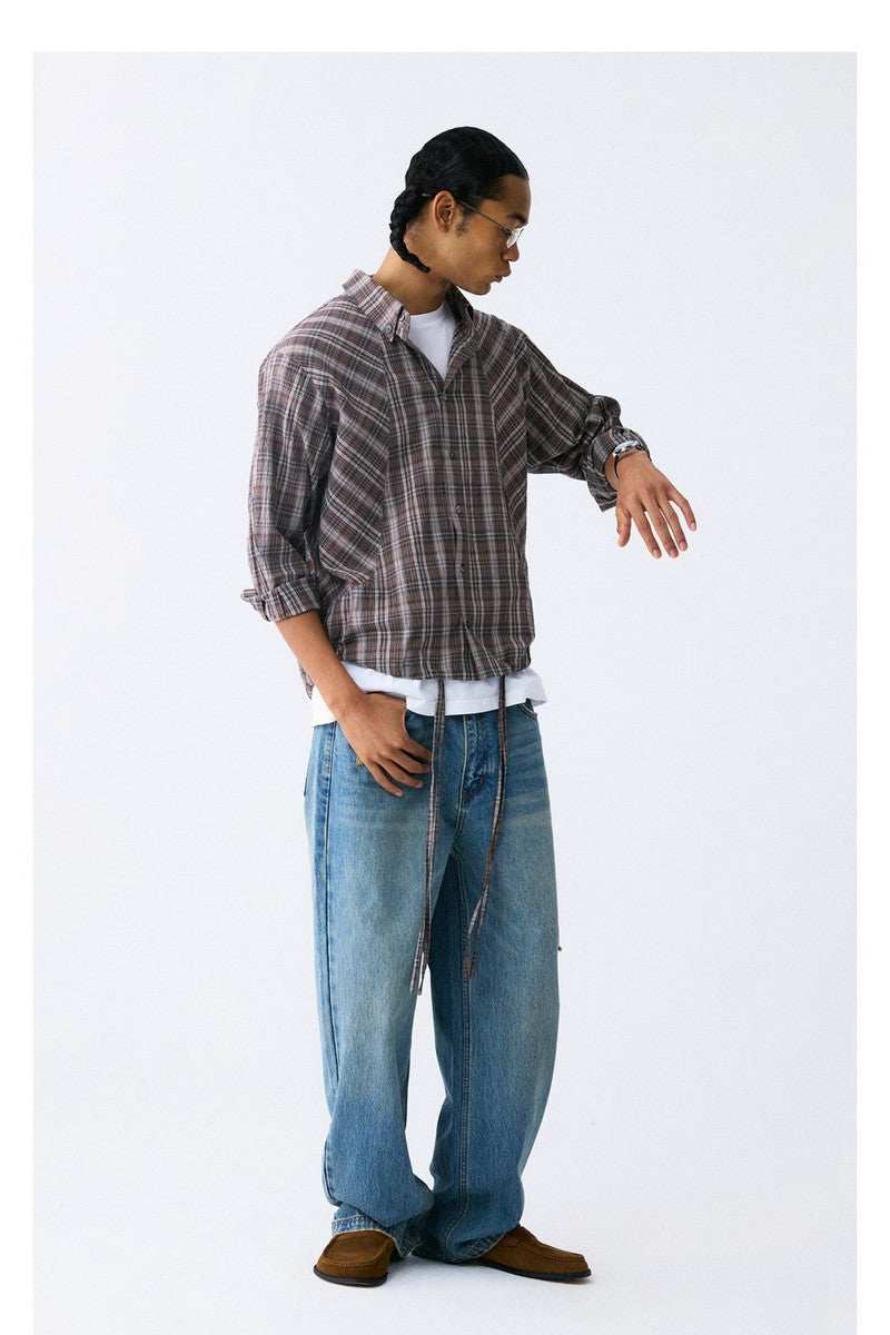 Wrinkled Plaid Drawstring Shirt - Empty Reference