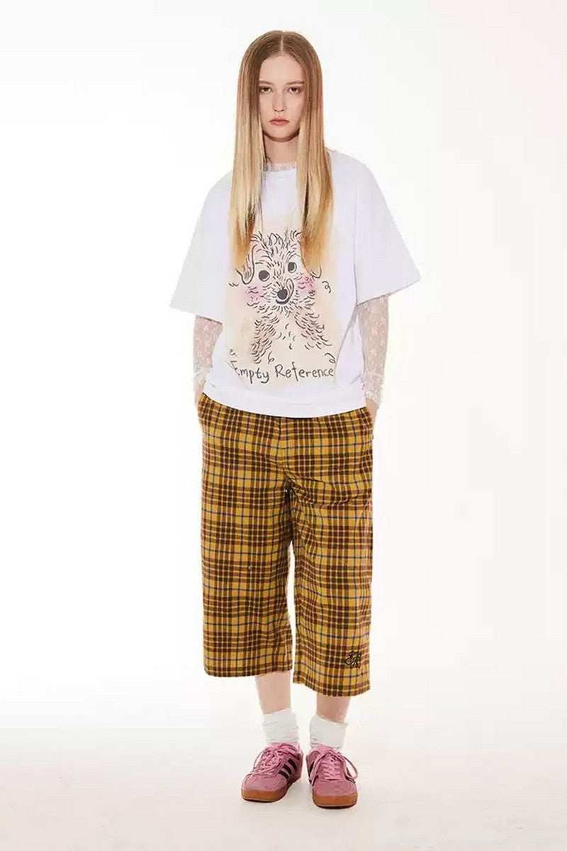 Plaid Embroidered Loose Shorts - Empty Reference
