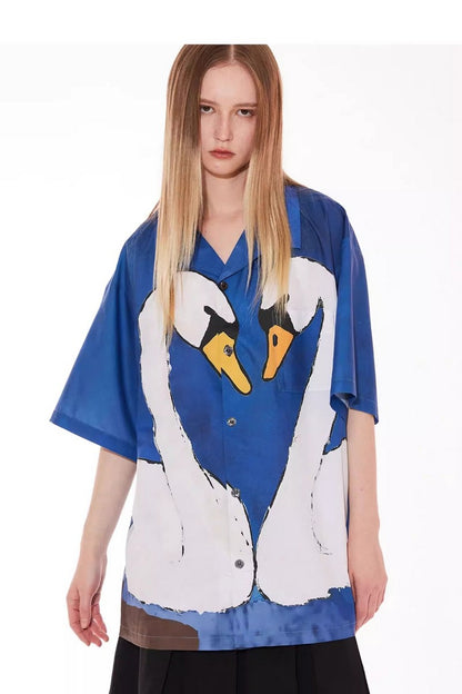 Cartoon Swan Graphic Shirt