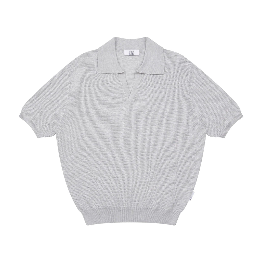 The Textured Stitch Polo - Silk-Wool Blend Knit with Ribbed Trim