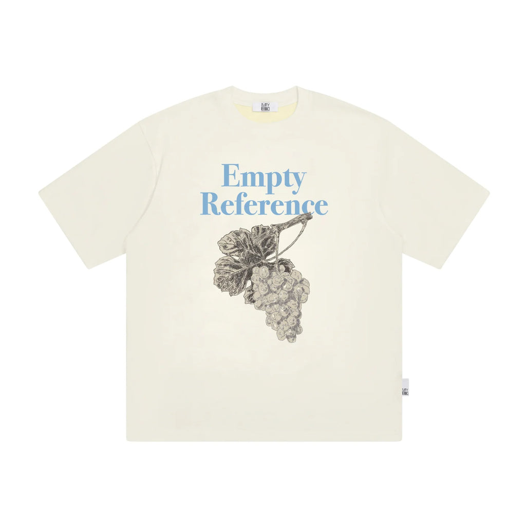 The Sketch Grape Bunch Tee - Apricot Snow Fabric with Charcoal-Style Grape Cluster & Blue Logo