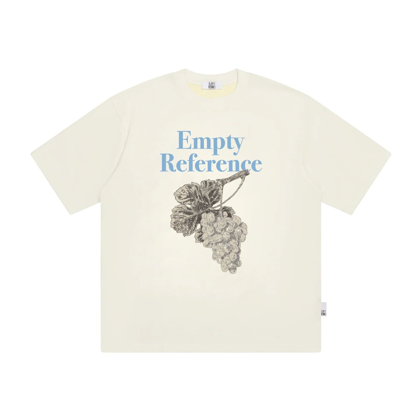The Sketch Grape Bunch Tee - Apricot Snow Fabric with Charcoal-Style Grape Cluster & Blue Logo