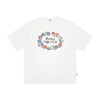 The Wreath of Wildflowers Tee - White Snow Fabric with Hand-Drawn Floral Circle & Logo