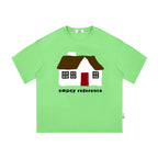 The Little House Tee - Mint Green Snow Fabric with Hand-Drawn Cottage Print