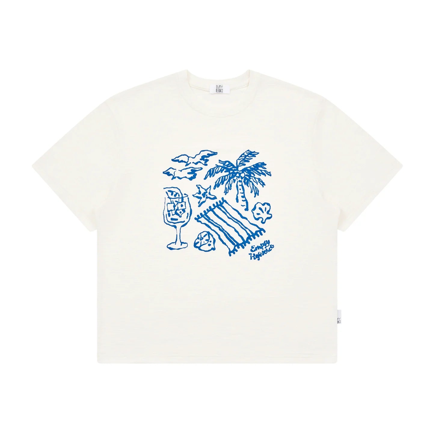 The Coastal Sketch Tee - Textured Slub Cotton with Hand-Drawn Beach Scene