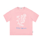 The Drawn Lace Tee - Pink Snow Fabric with Hand-Sketched White Lace Flowers