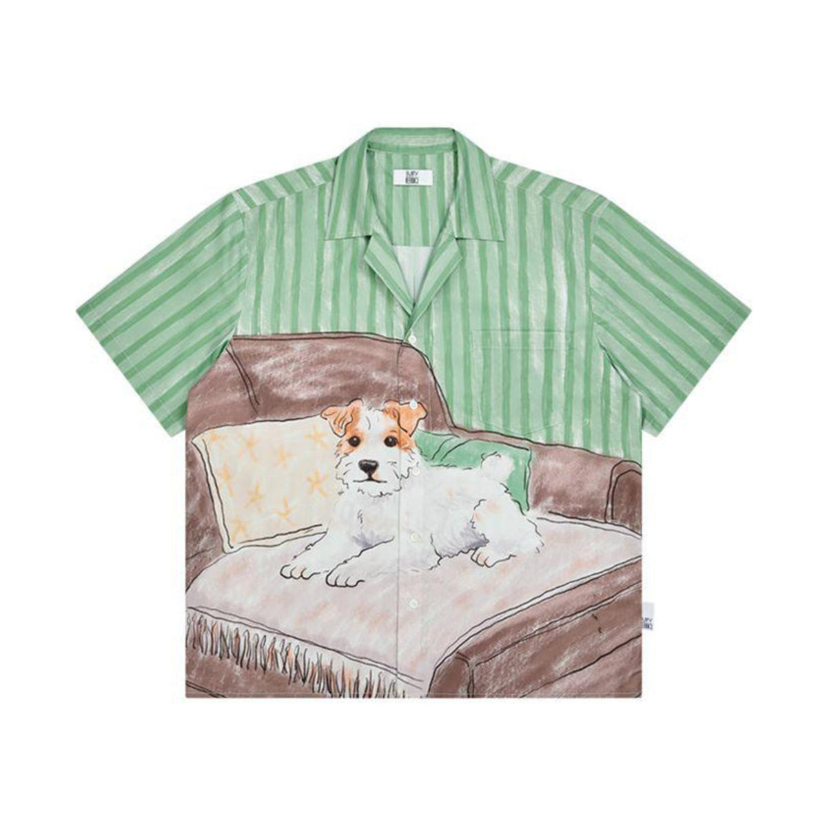 Cozy Room Watercolor Print Cuban Collar Shirt