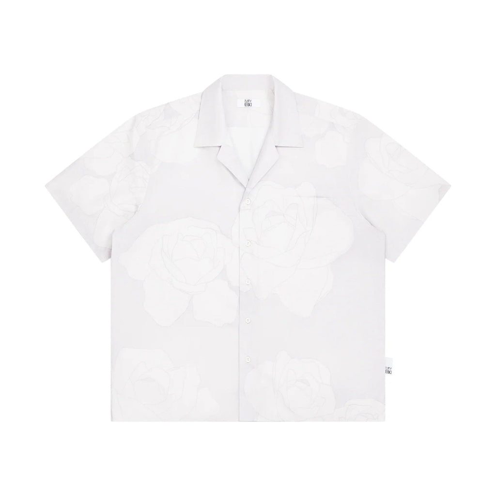 Drawn Rose Print Cuban Collar Shirt