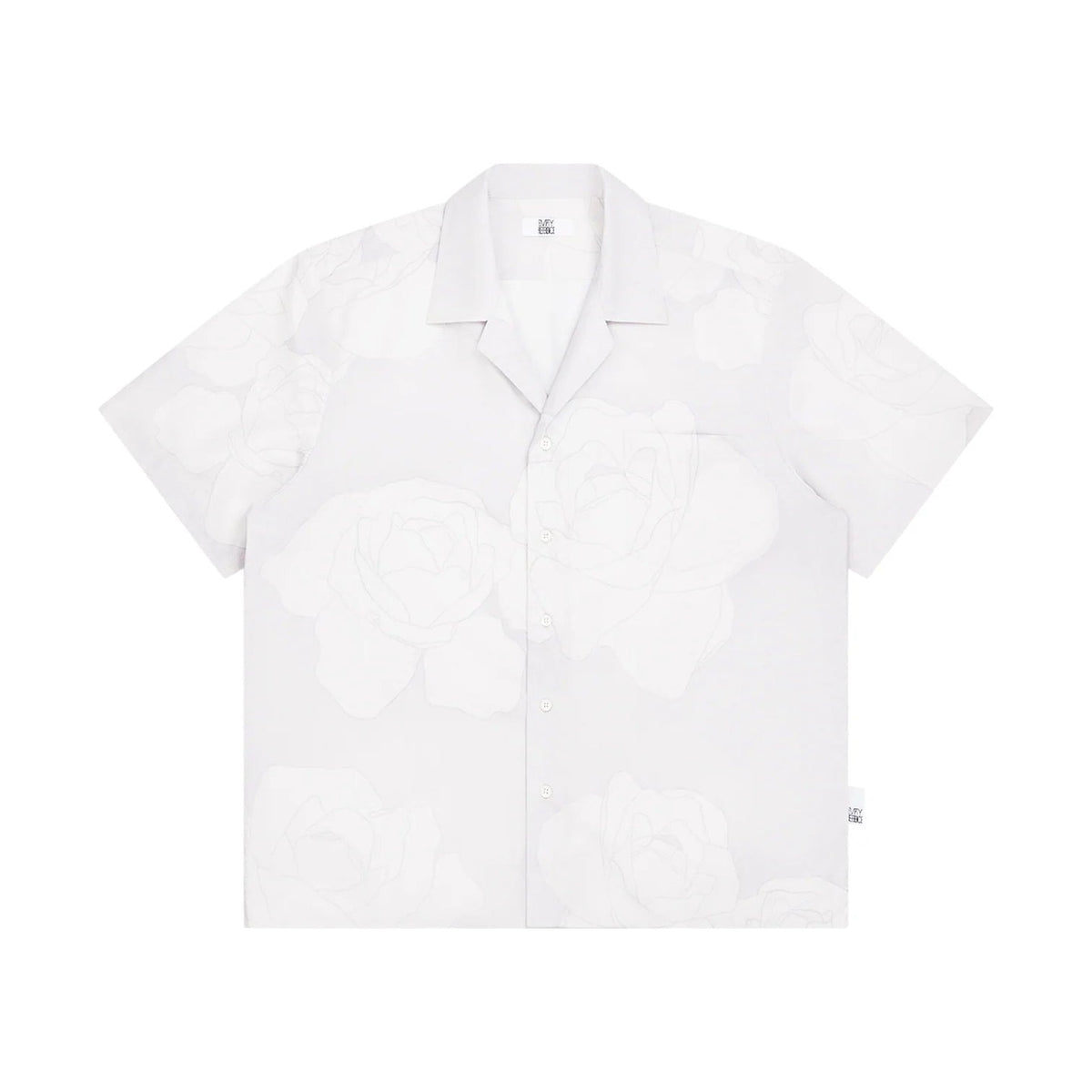Drawn Rose Print Cuban Collar Shirt