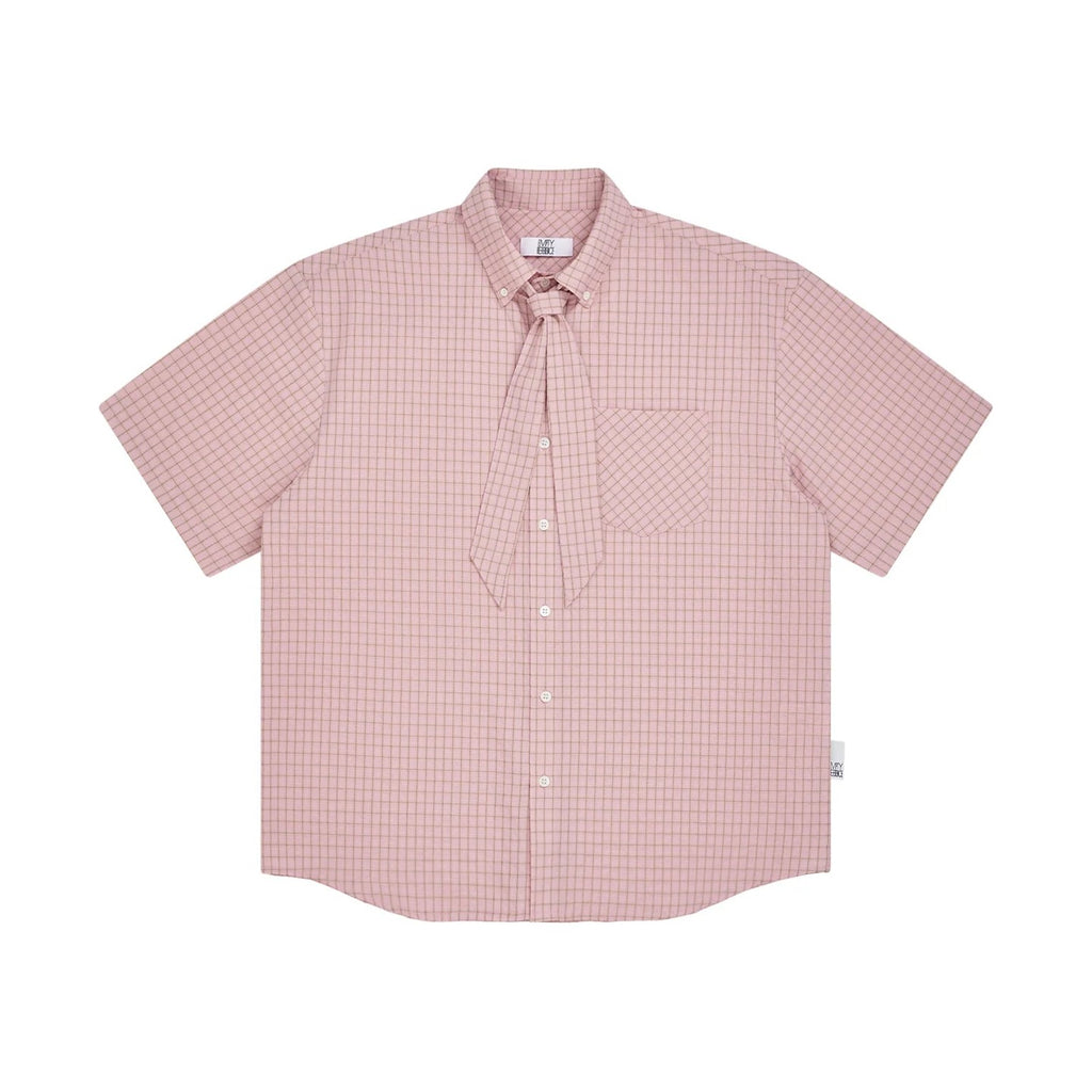 Dusty Pink Check Shirt with Detachable Scarf