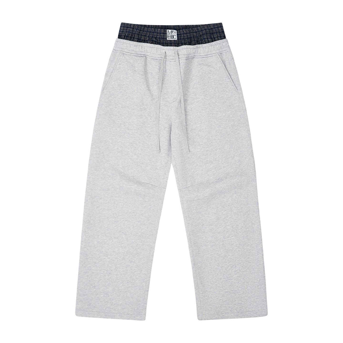 The Double Waist Sweatpant - Heather Grey Knit with Blue Gingham Panel & Woven Label
