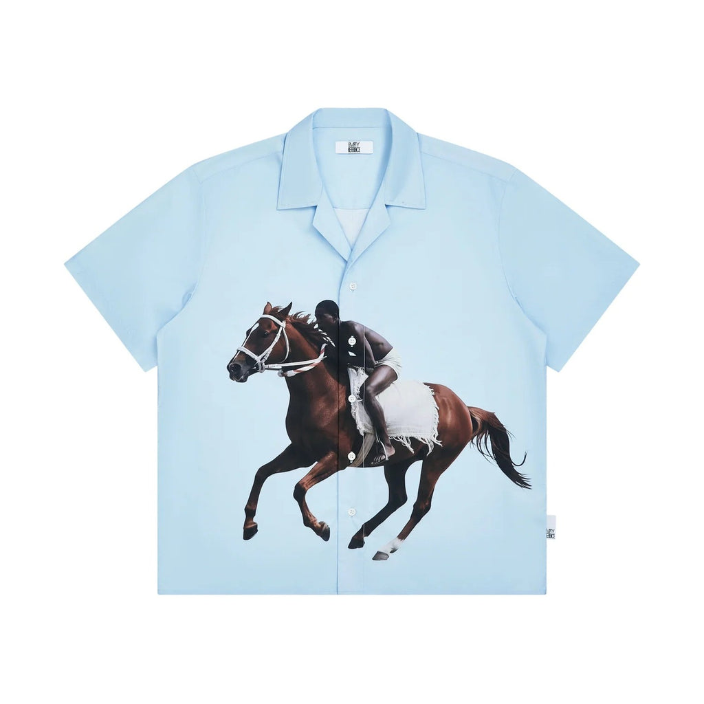 Galloping Rider Print Cuban Collar Shirt