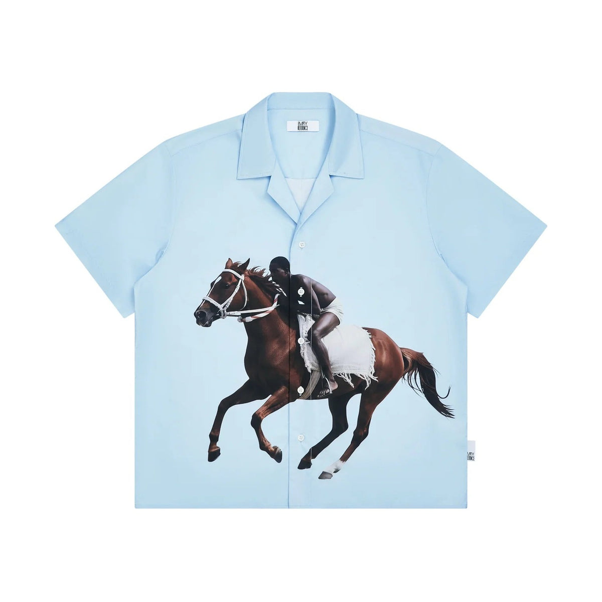 Galloping Rider Print Cuban Collar Shirt