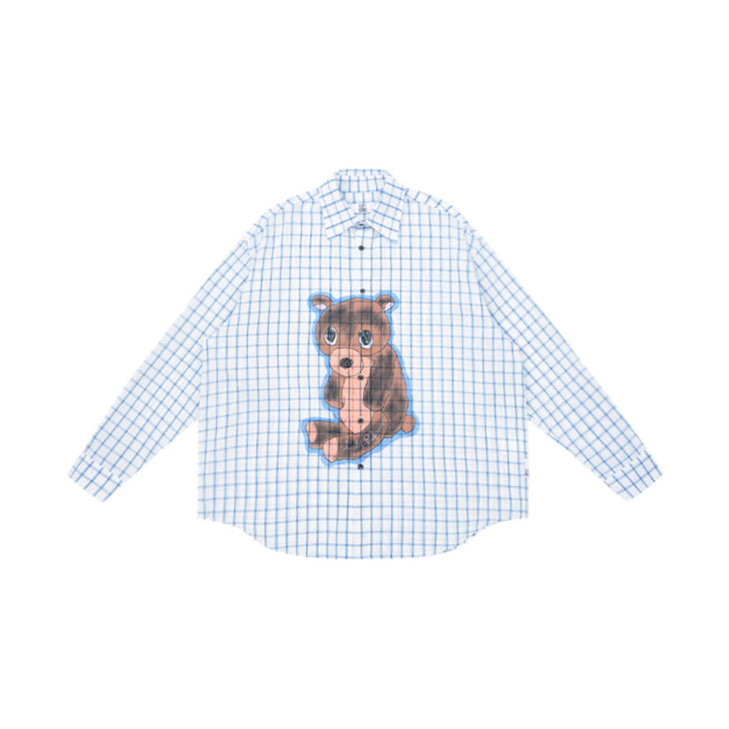 Sad Bear Plaid Long Sleeve Shirt