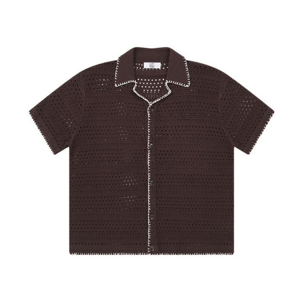Textured Cuban Collar Shirt with Contrast Binding