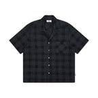 Textured Navy Check Cuban Collar Shirt